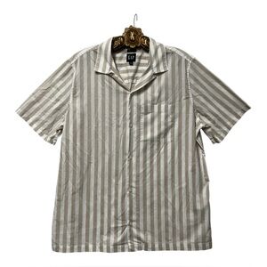 GAP Standard Fit Stretch Neutral Striped Short Sleeve Casual Preppy Shirt Mens L